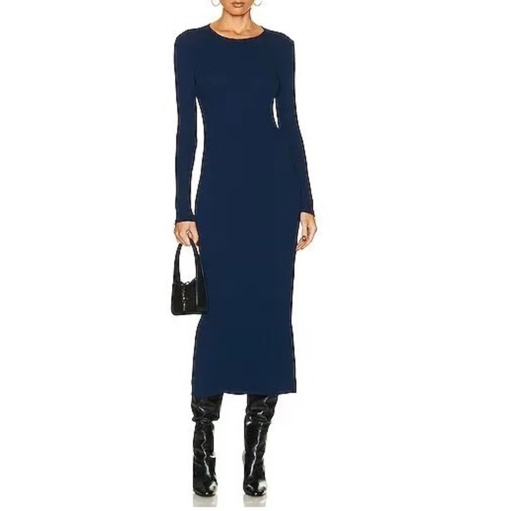SABLYN Briar Midi Dress in Cadet Blue Ribbed Long Sleeve Crew Neck - Small‎